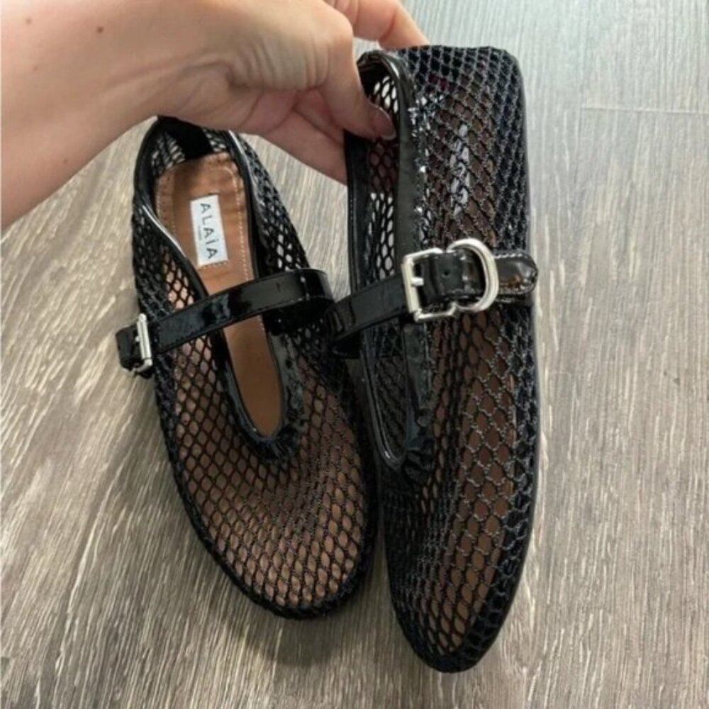 Alaia Fishnet Ballerina Flats - Picture 3 of 8